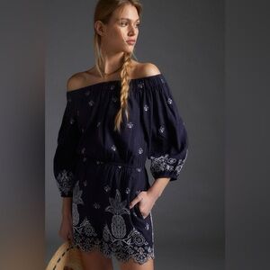 Farm Rio Jackie Linen Blend Embroidered Romper